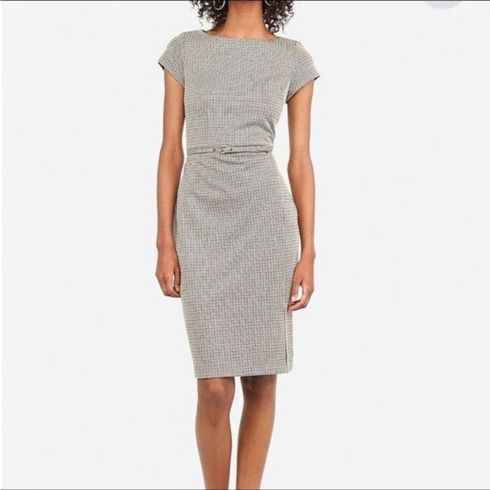 Express Houndstooth Belted Sheath Dress